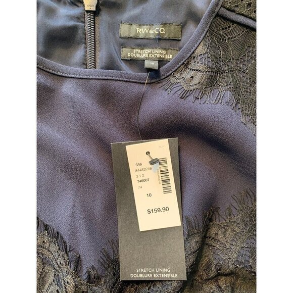 NWT RW&CO Dress Size 10 Dark Blue Black Lace Details Office Cocktail Sleeveless - Picture 10 of 12